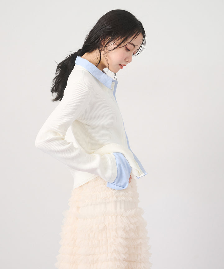 (eliuu)Layered Collar Knit Cardigan