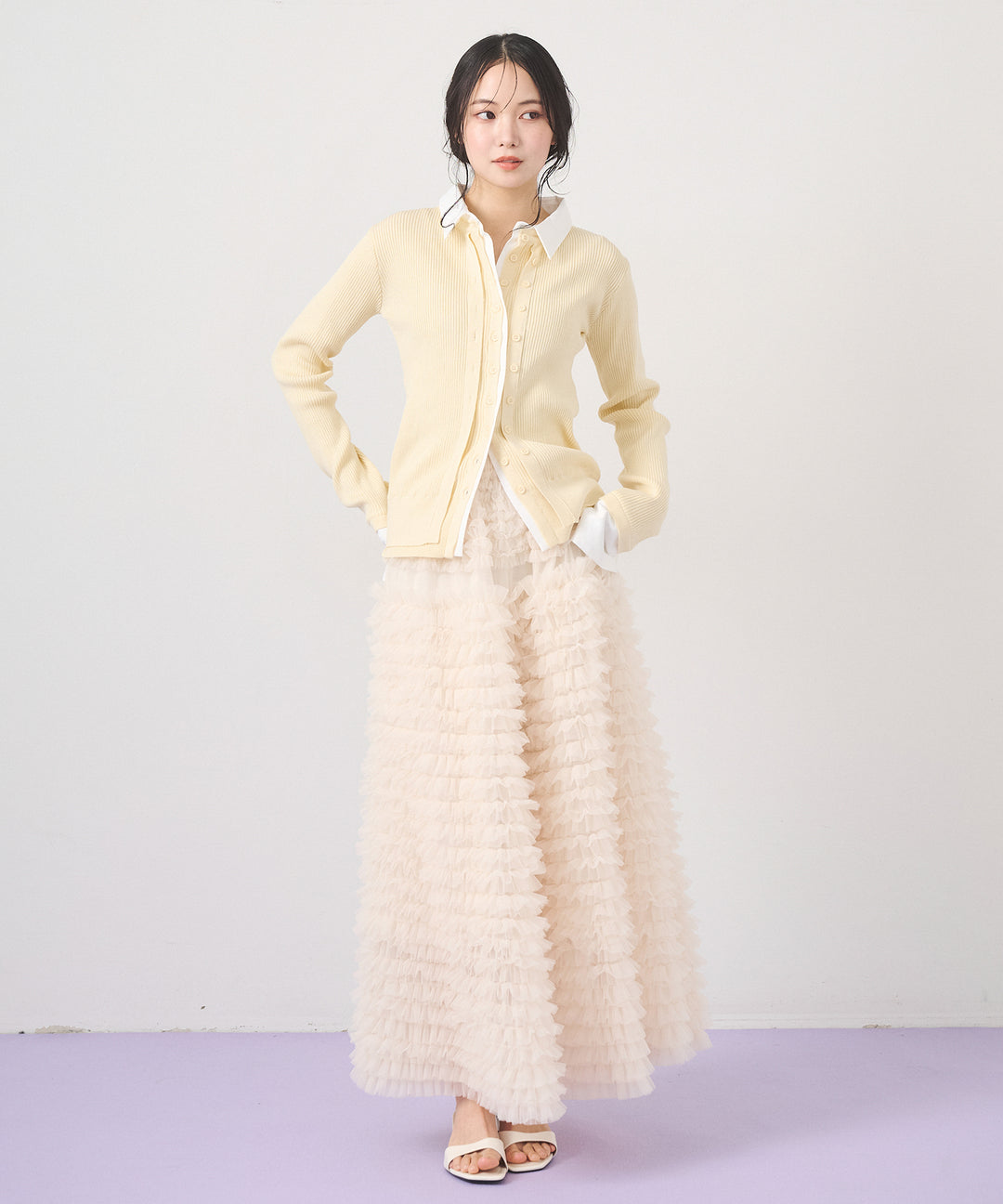 (eliuu)Layered Collar Knit Cardigan