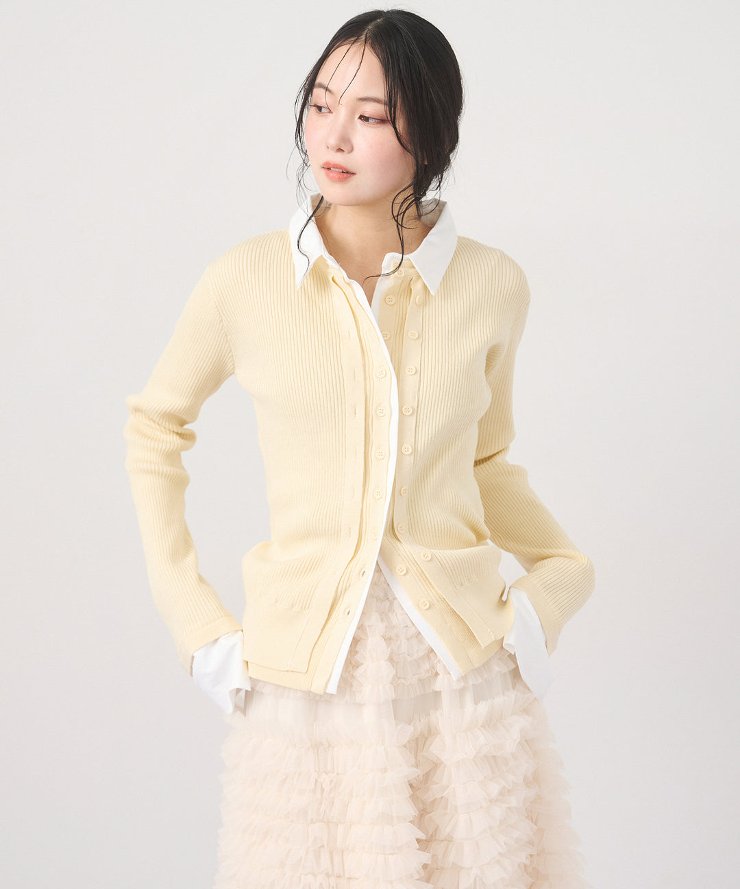(eliuu)Layered Collar Knit Cardigan