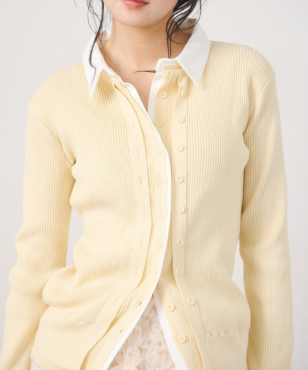 (eliuu)Layered Collar Knit Cardigan
