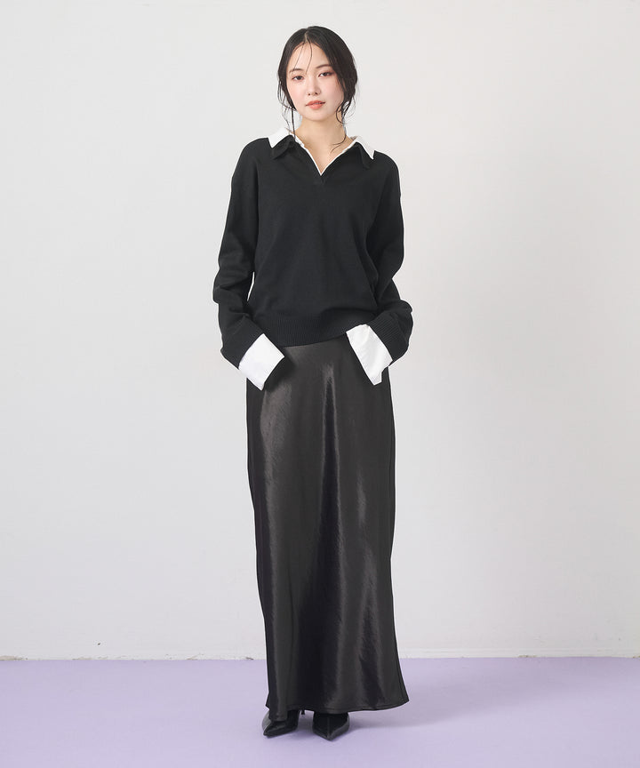 (eliuu)Silky Satin Long Skirt