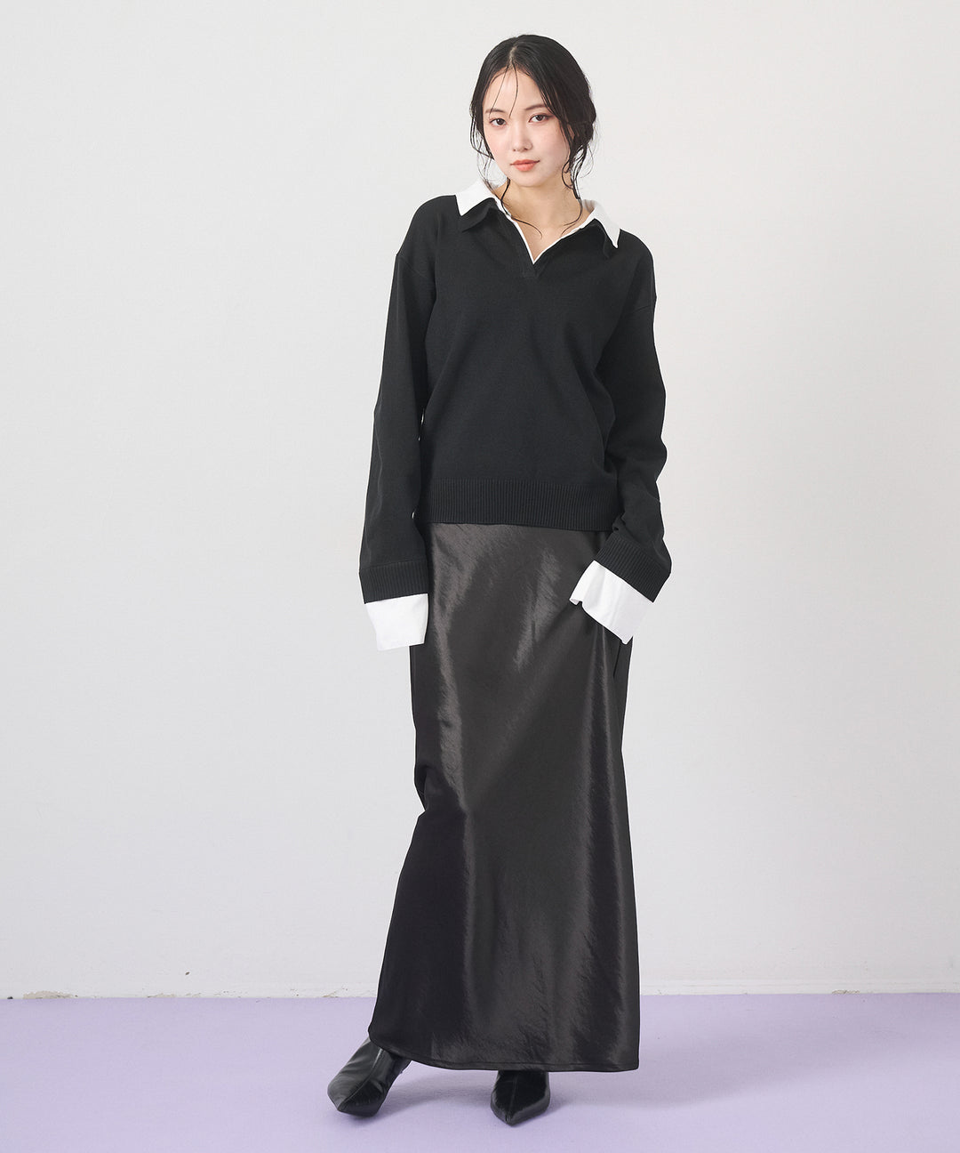 (eliuu)Silky Satin Long Skirt