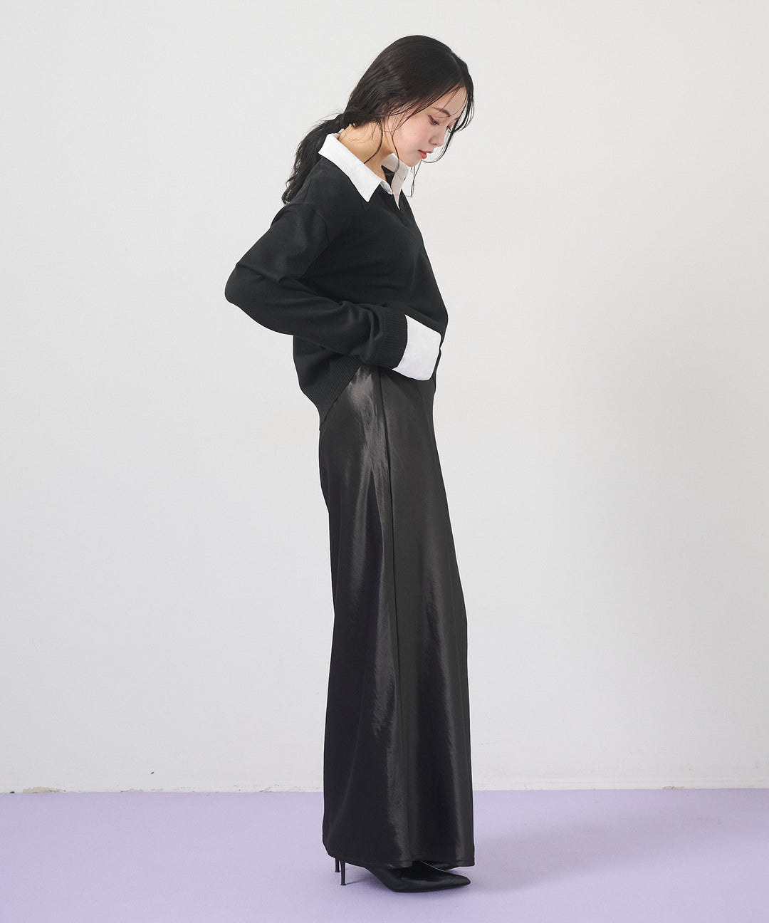 (eliuu)Silky Satin Long Skirt