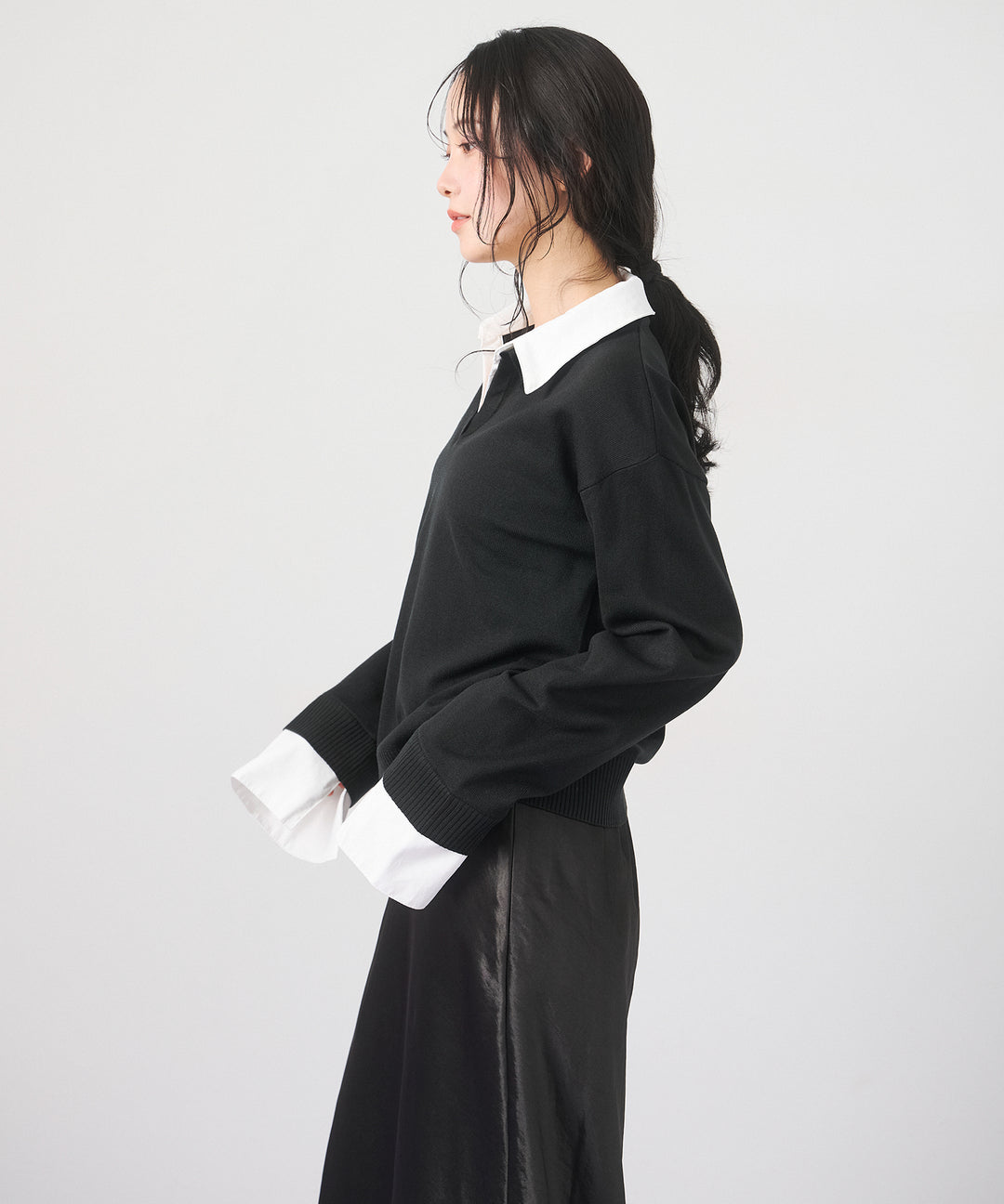 (eliuu)Layered Shirt Collar Knit