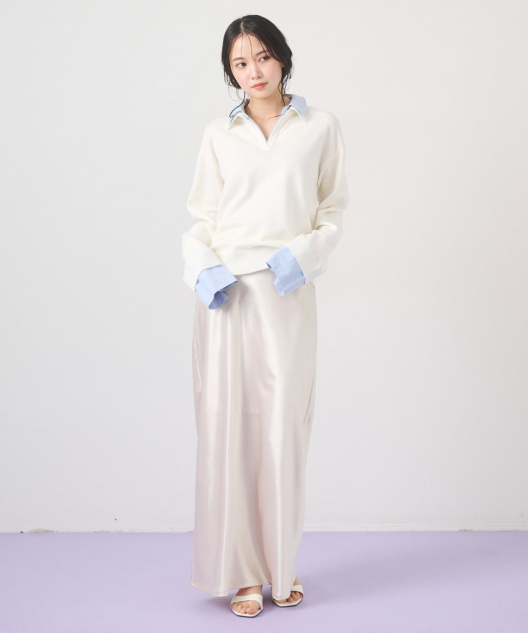 (eliuu)Silky Satin Long Skirt