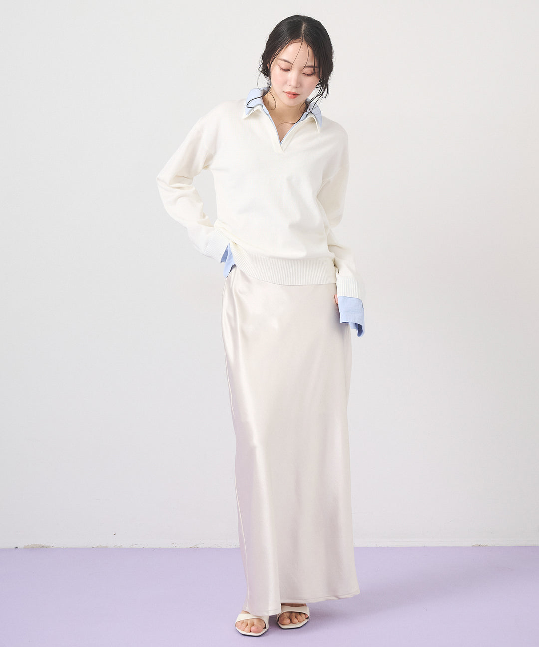 (eliuu)Layered Shirt Collar Knit