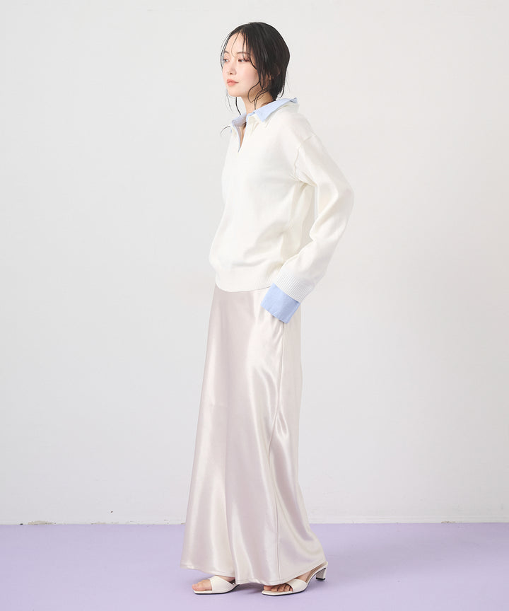 (eliuu)Silky Satin Long Skirt