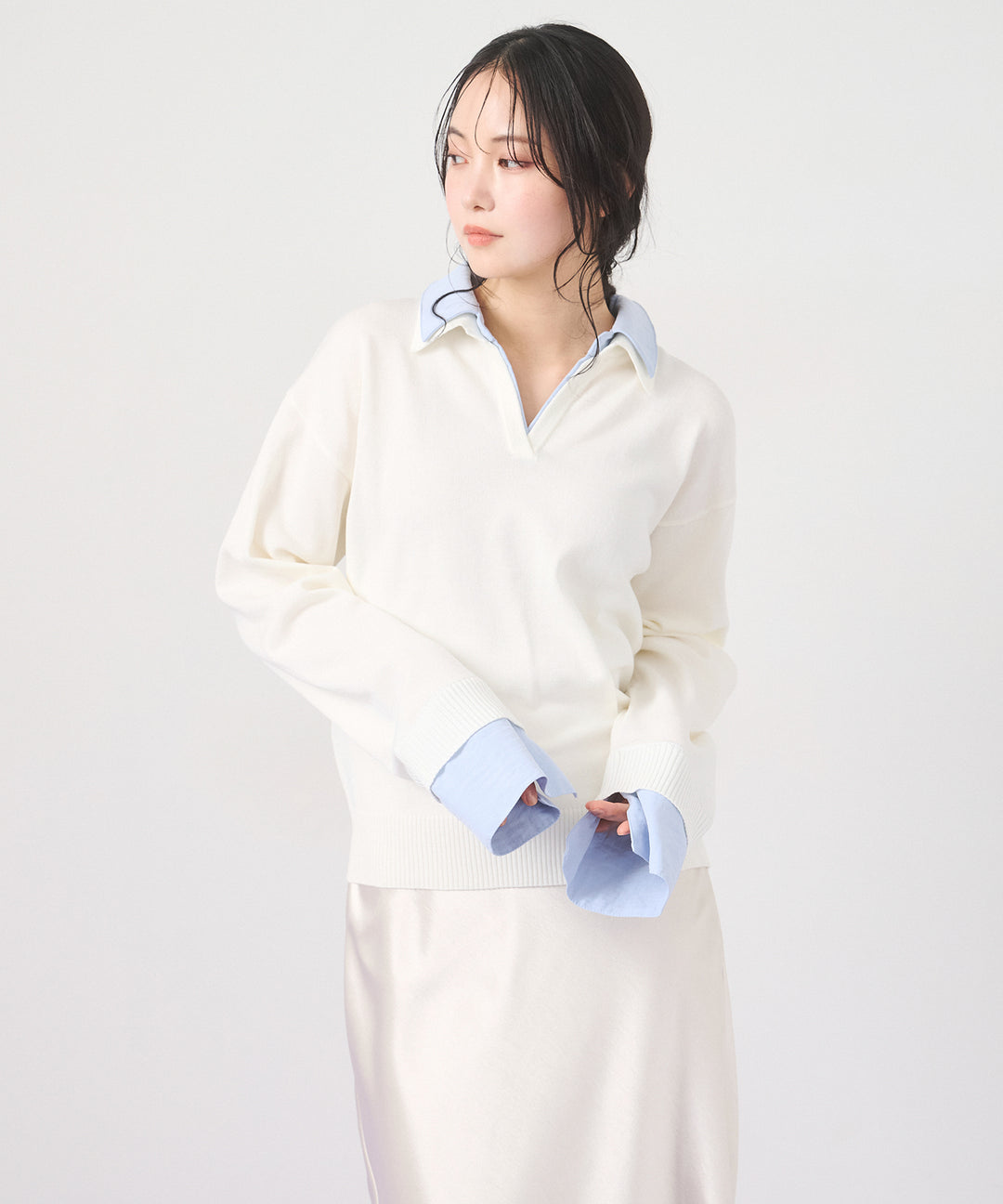 (eliuu)Layered Shirt Collar Knit