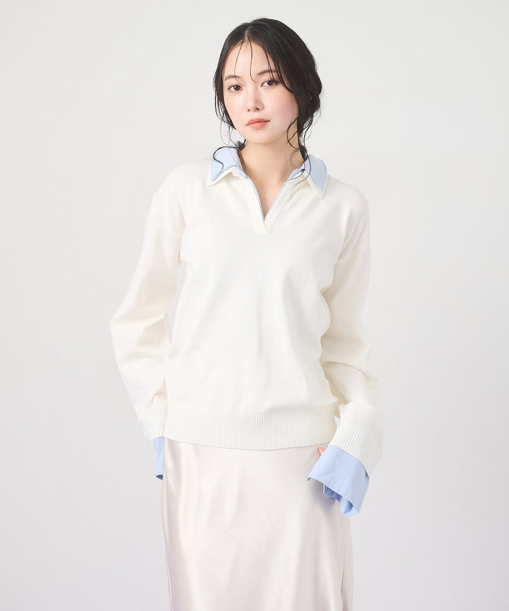 (eliuu)Layered Shirt Collar Knit