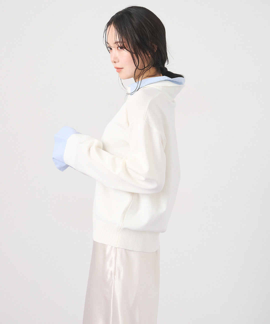 (eliuu)Layered Shirt Collar Knit