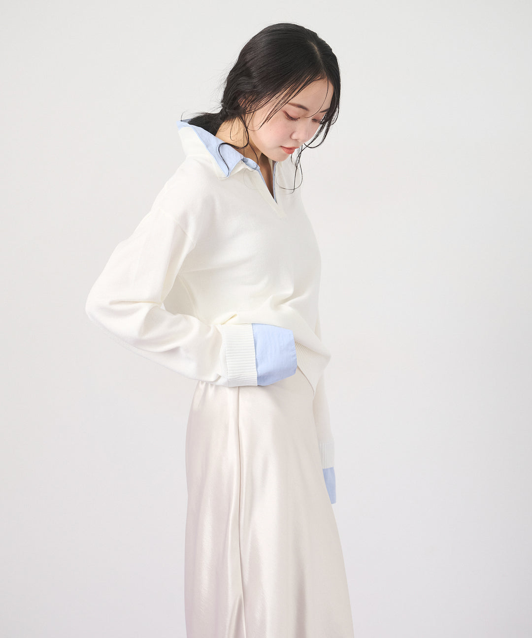 (eliuu)Layered Shirt Collar Knit