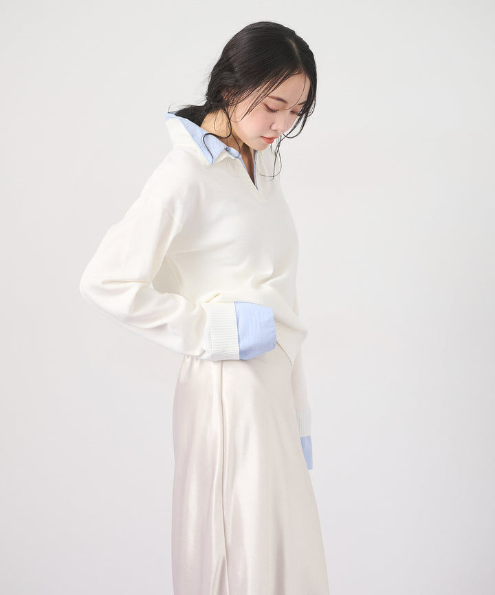 (eliuu)Layered Shirt Collar Knit