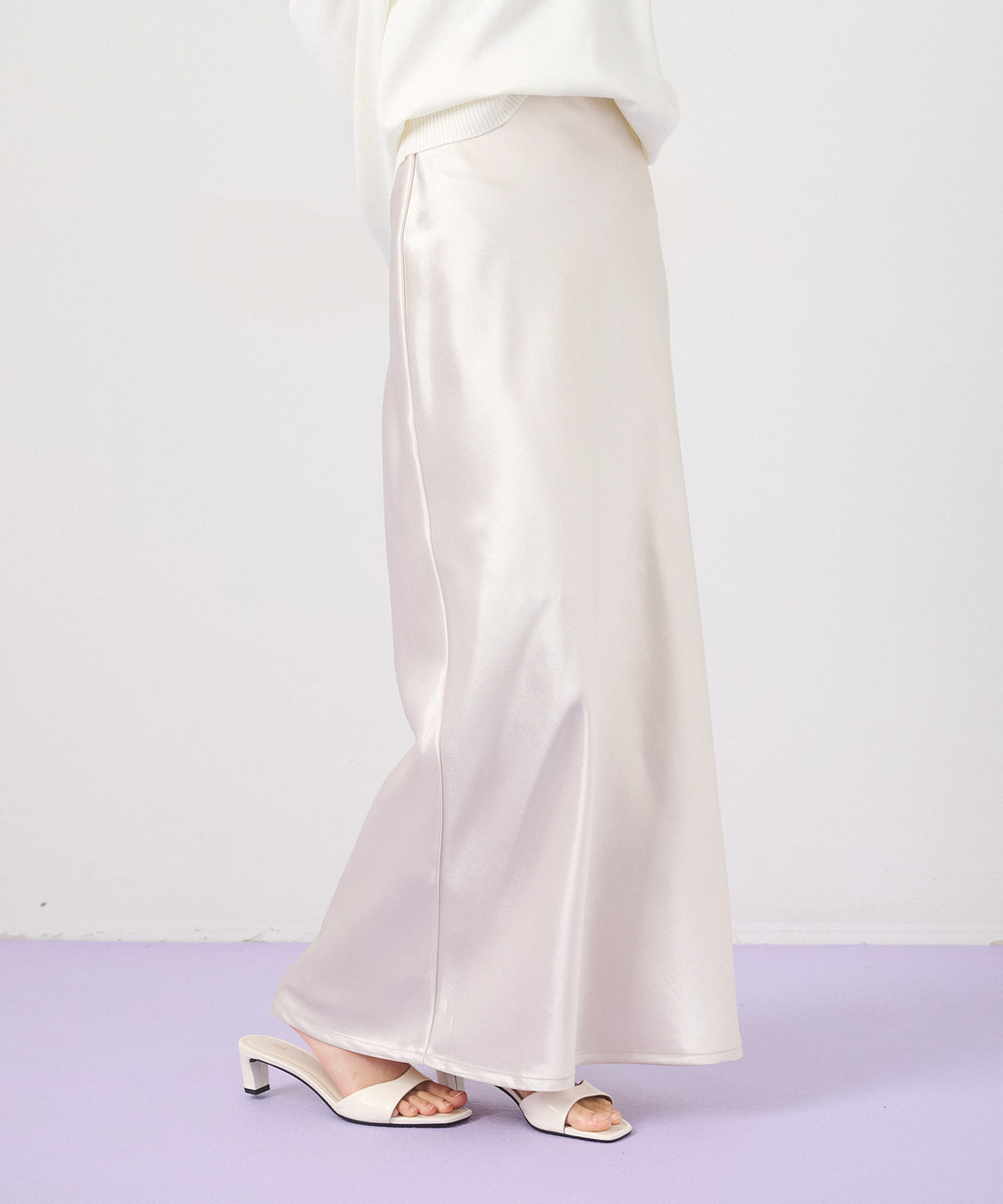 (eliuu)Silky Satin Long Skirt