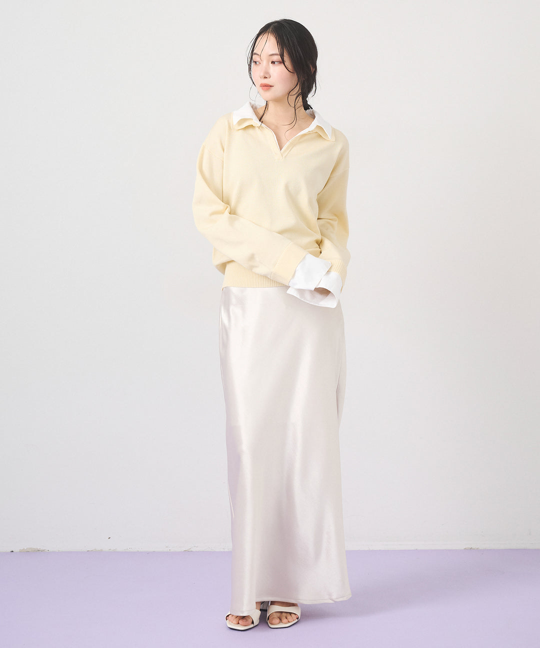 (eliuu)Layered Shirt Collar Knit