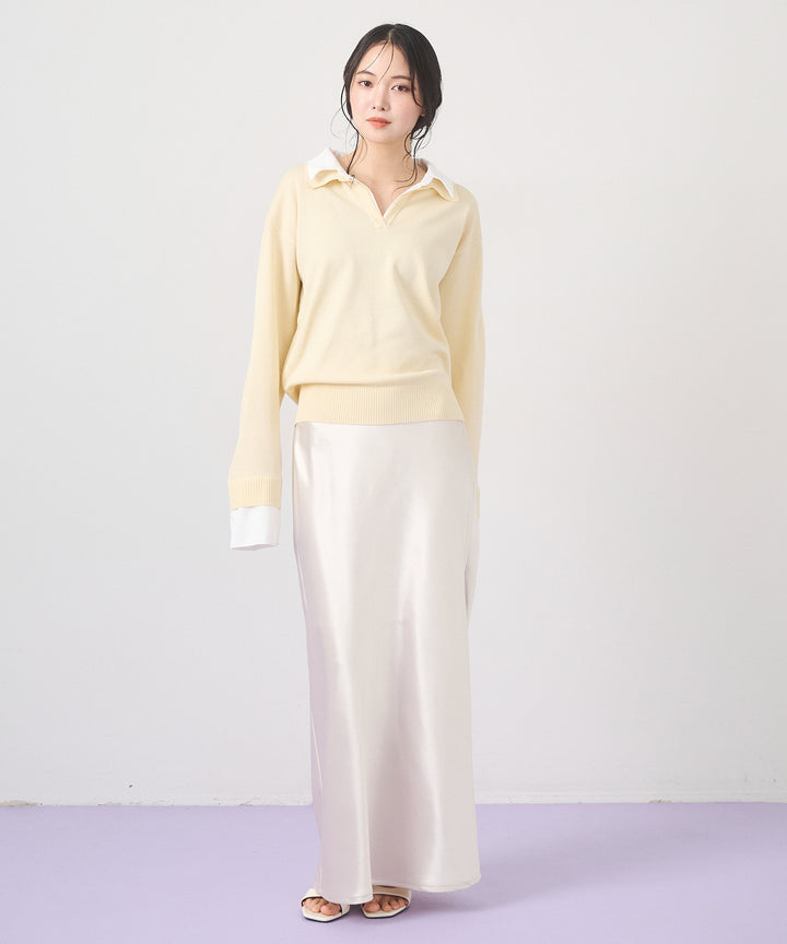 (eliuu)Layered Shirt Collar Knit