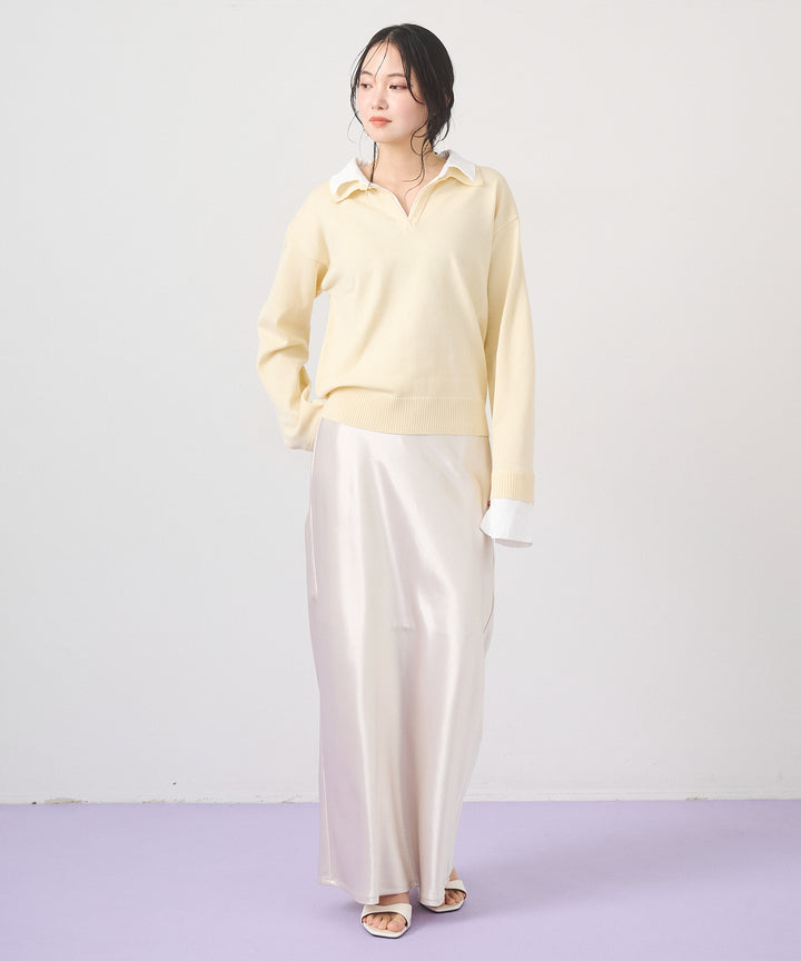 (eliuu)Silky Satin Long Skirt