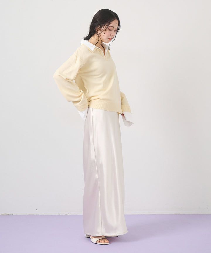 (eliuu)Silky Satin Long Skirt