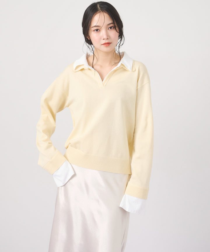 (eliuu)Layered Shirt Collar Knit