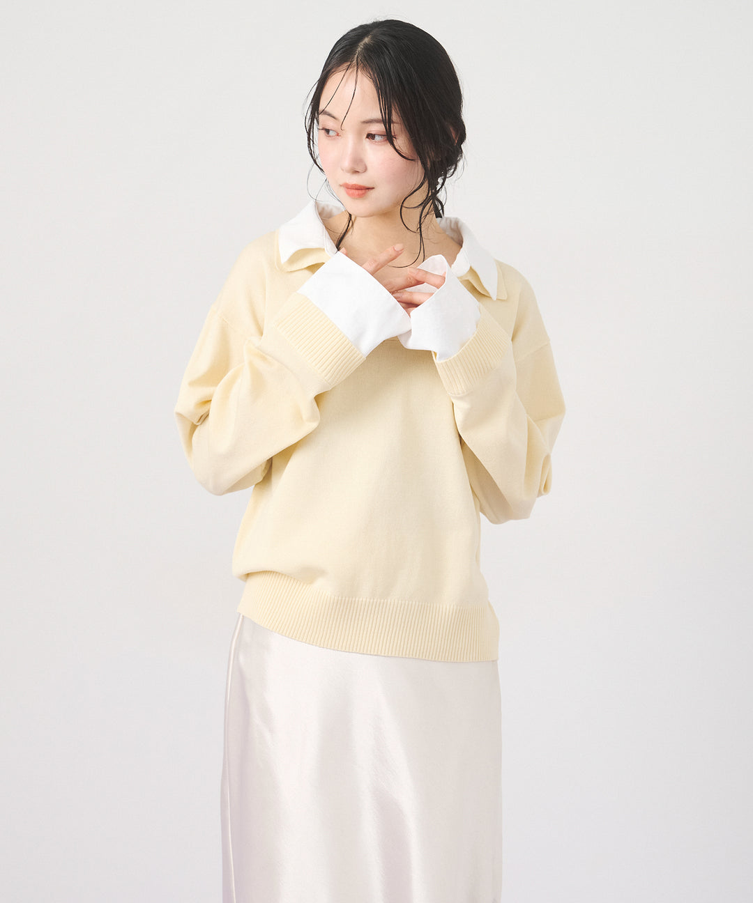 (eliuu)Layered Shirt Collar Knit