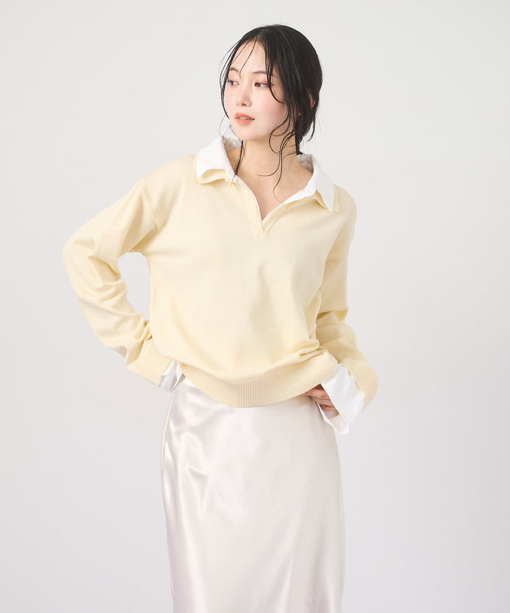 (eliuu)Layered Shirt Collar Knit