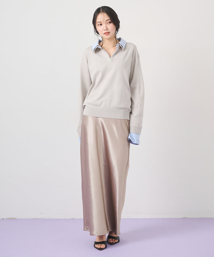(eliuu)Silky Satin Long Skirt