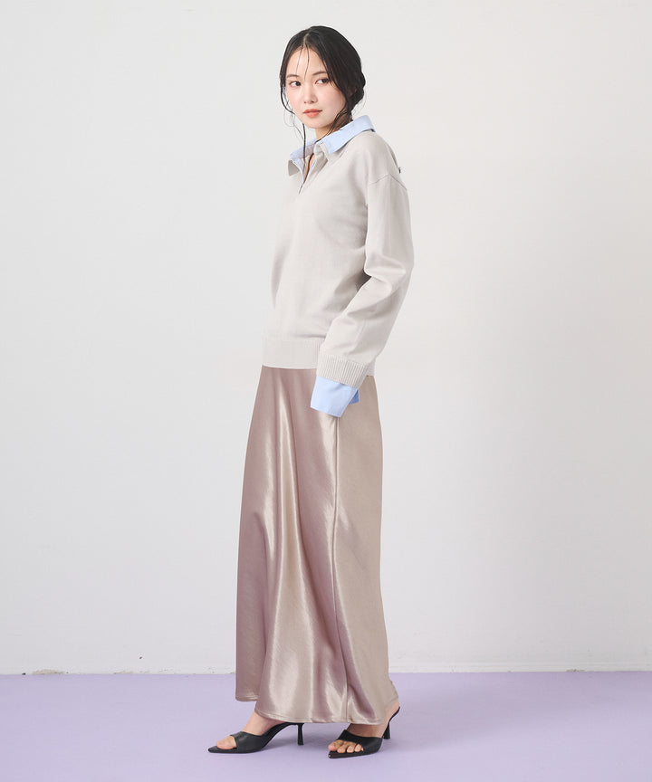 (eliuu)Silky Satin Long Skirt