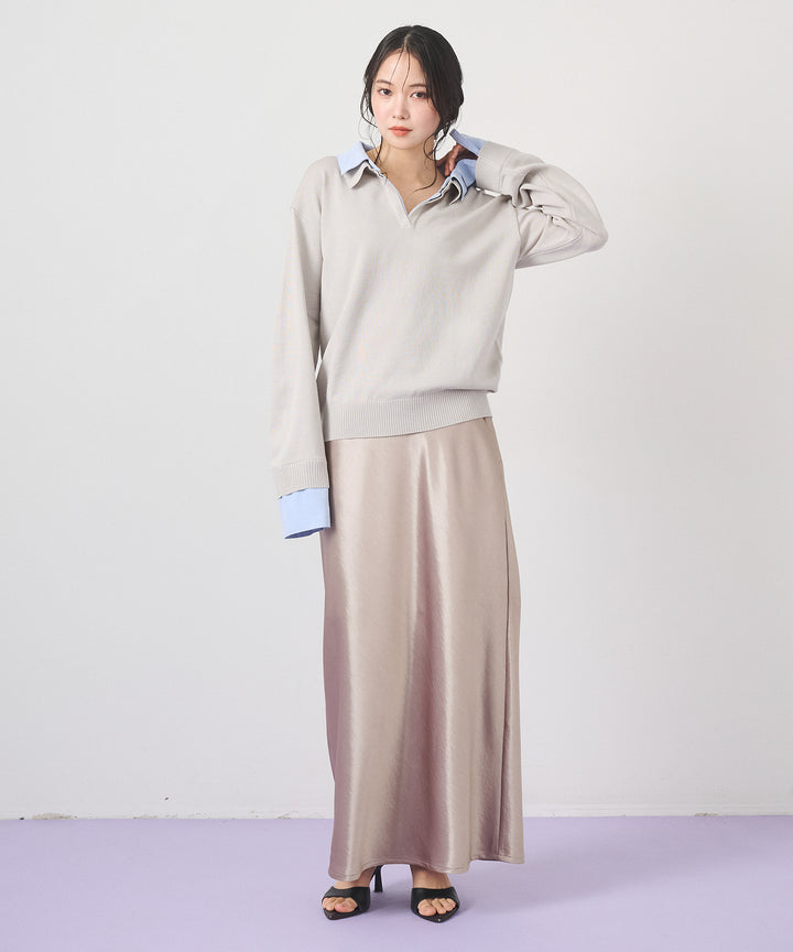 (eliuu)Silky Satin Long Skirt
