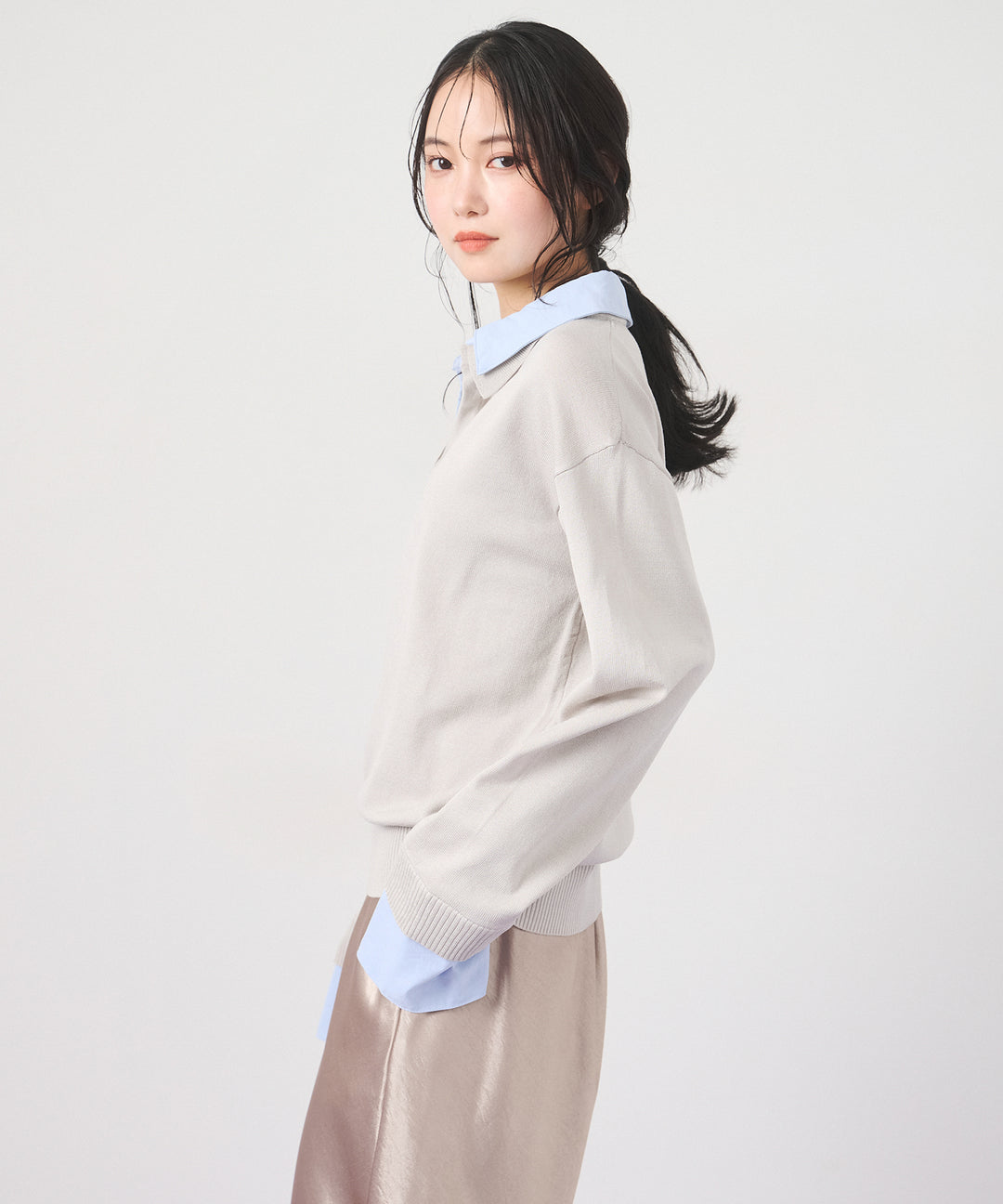 (eliuu)Layered Shirt Collar Knit
