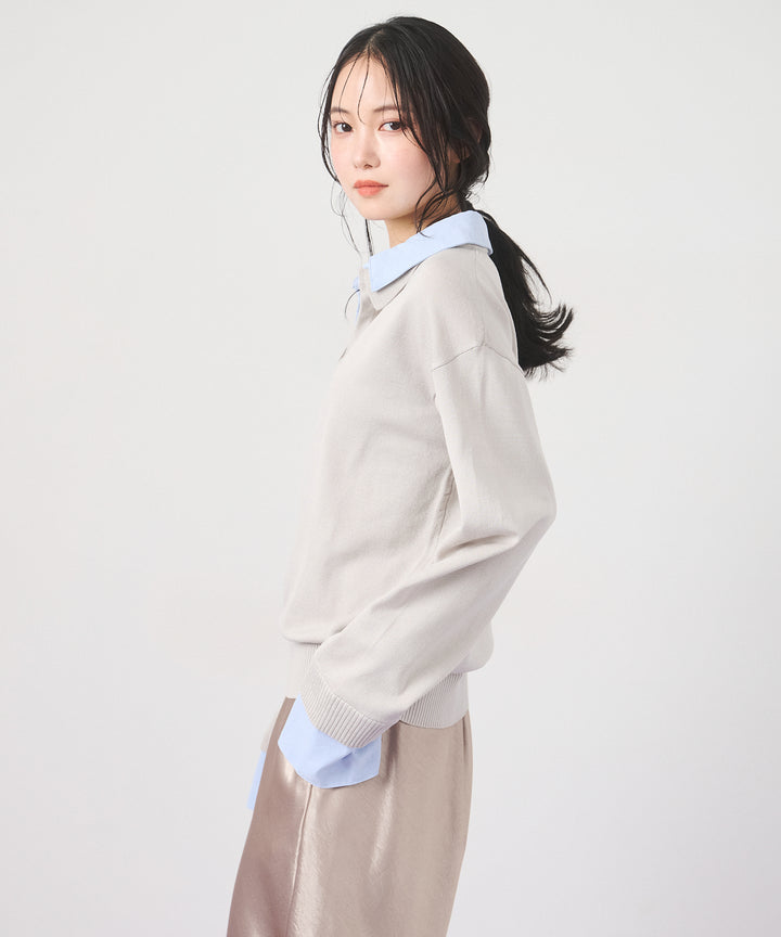 (eliuu)Layered Shirt Collar Knit
