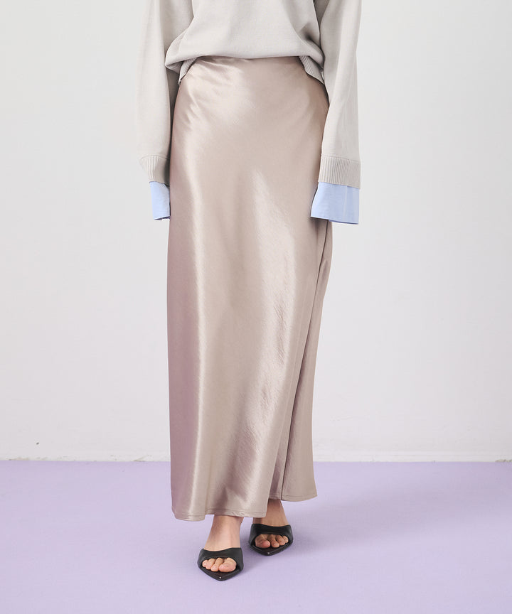 (eliuu)Silky Satin Long Skirt