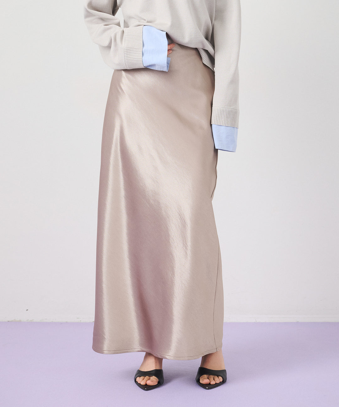 (eliuu)Silky Satin Long Skirt