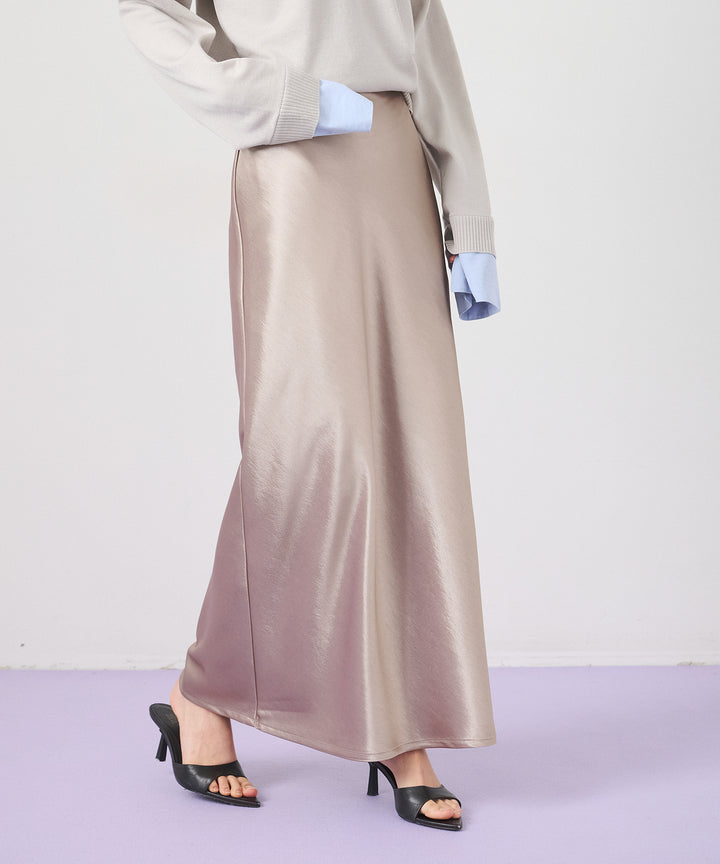 (eliuu)Silky Satin Long Skirt