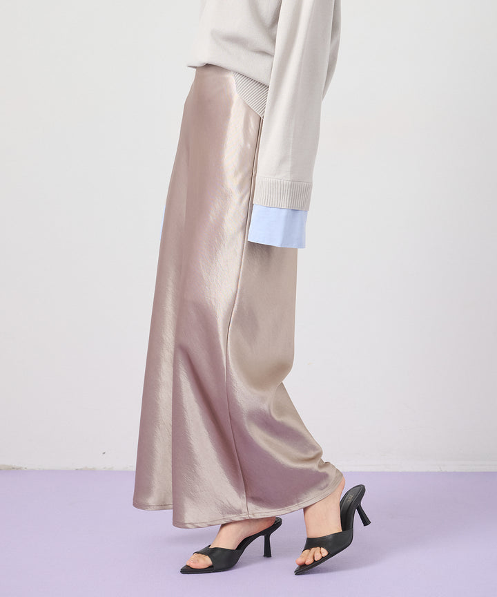 (eliuu)Silky Satin Long Skirt