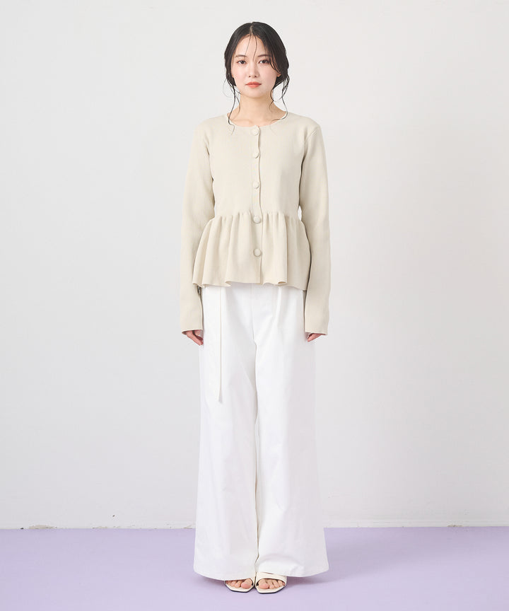 [SET]Peplum Rib Knit Top+Ring Belt Wide Pants