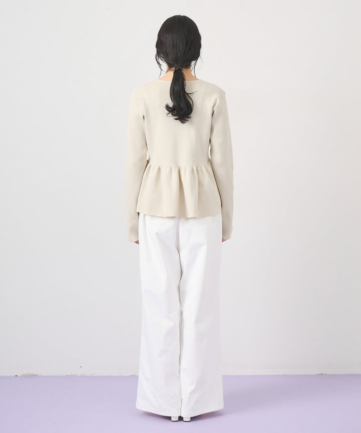 [SET]Peplum Rib Knit Top+Ring Belt Wide Pants