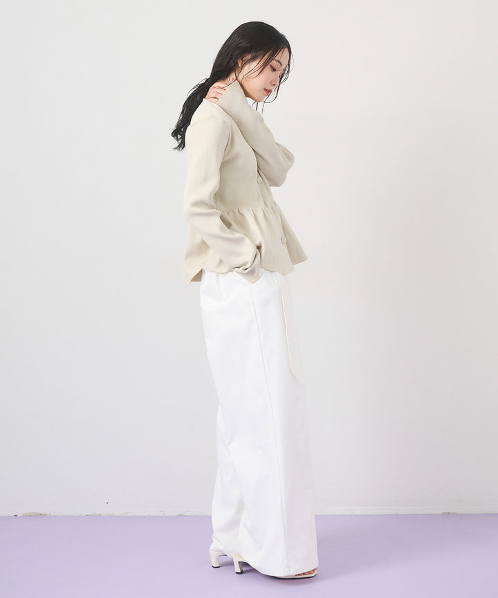[SET]Peplum Rib Knit Top+Ring Belt Wide Pants