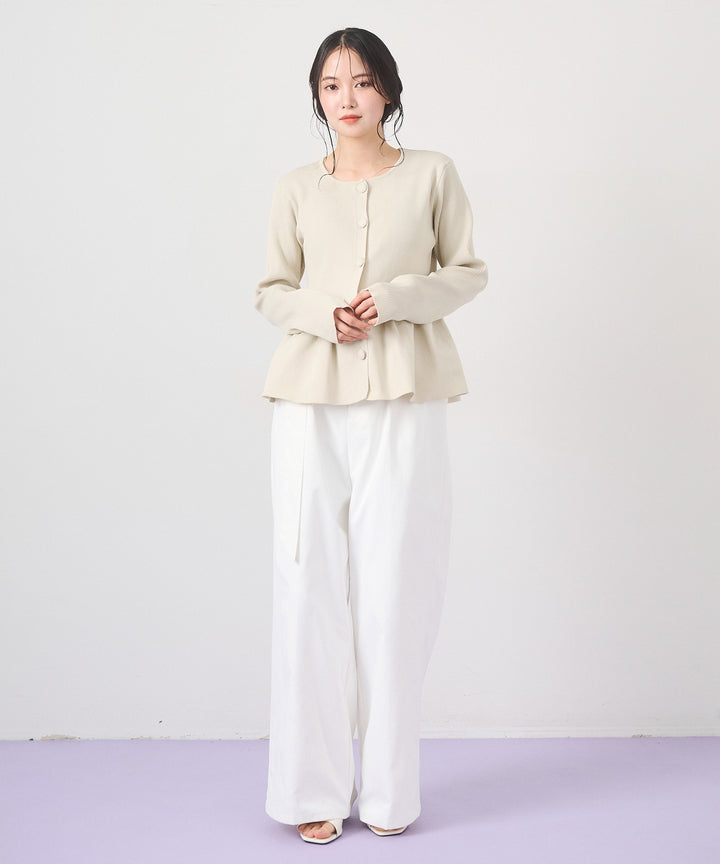 [SET]Peplum Rib Knit Top+Ring Belt Wide Pants