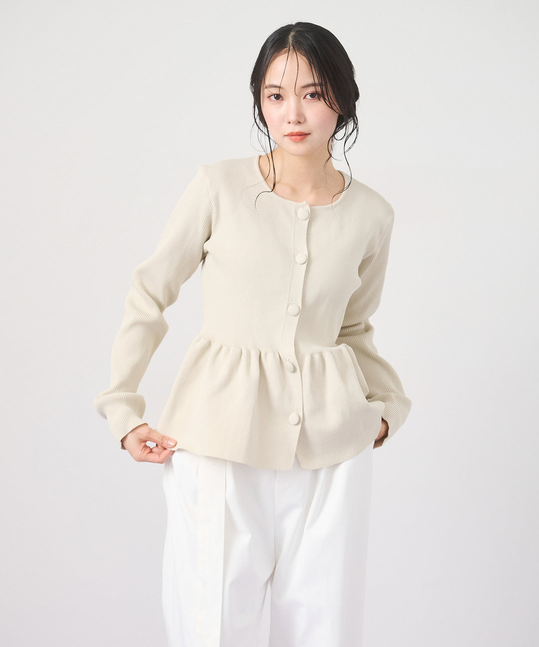 (eliuu)Peplum Rib Knit Top