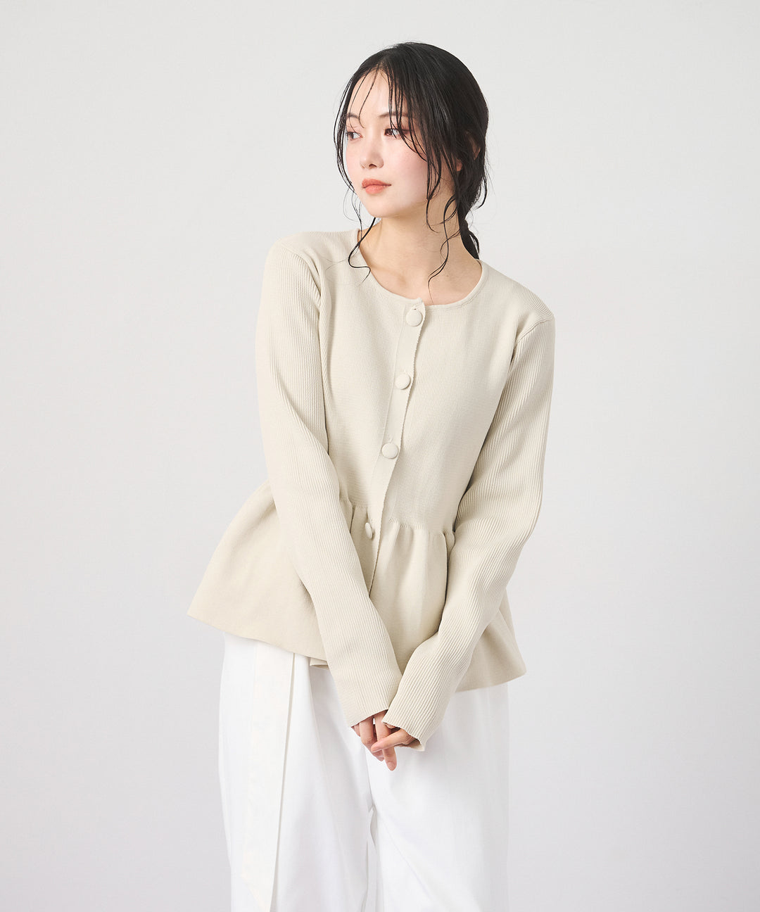 (eliuu)Peplum Rib Knit Top