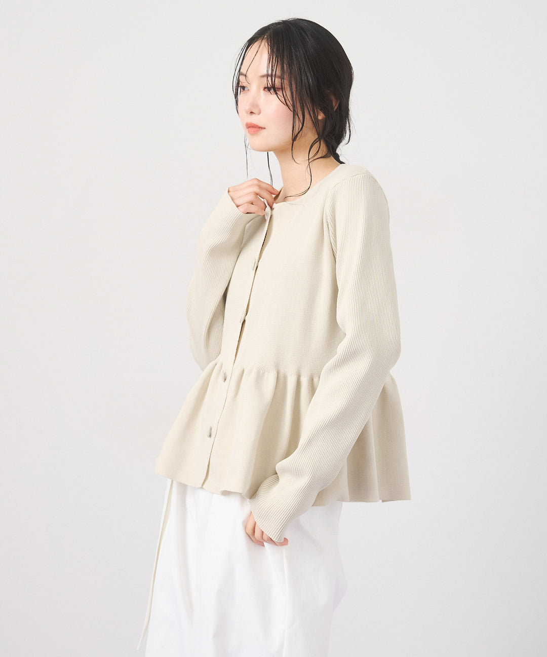 (eliuu)Peplum Rib Knit Top