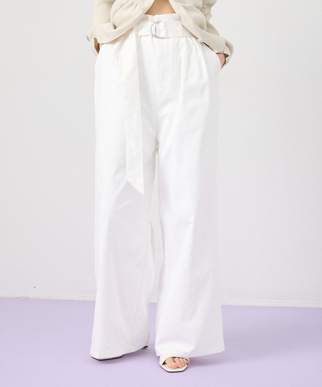 (eliuu)Ring Belt Wide Pants