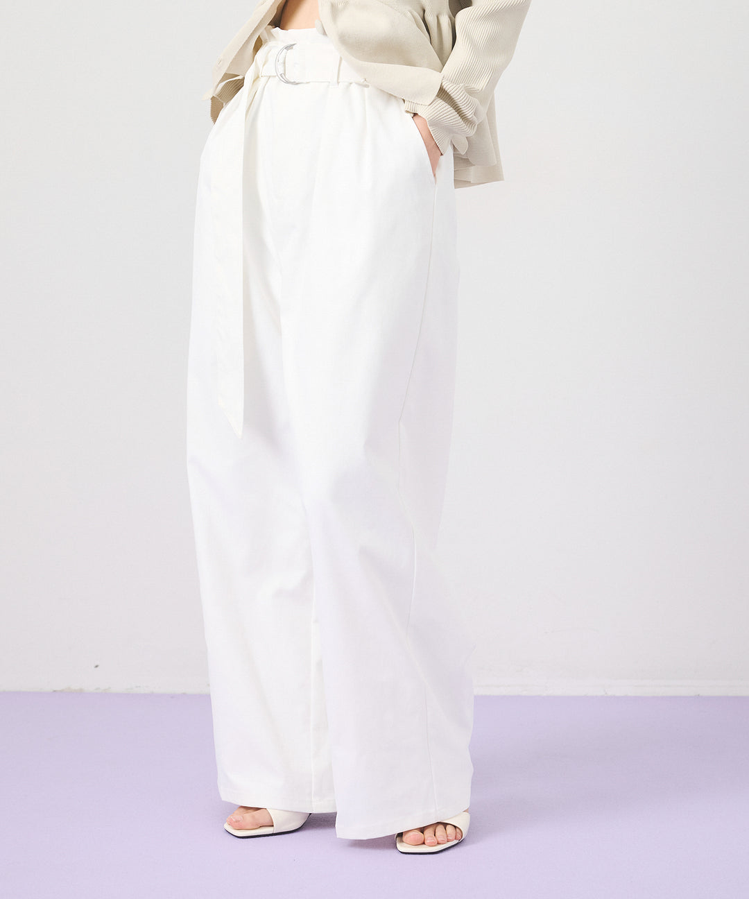 (eliuu)Ring Belt Wide Pants