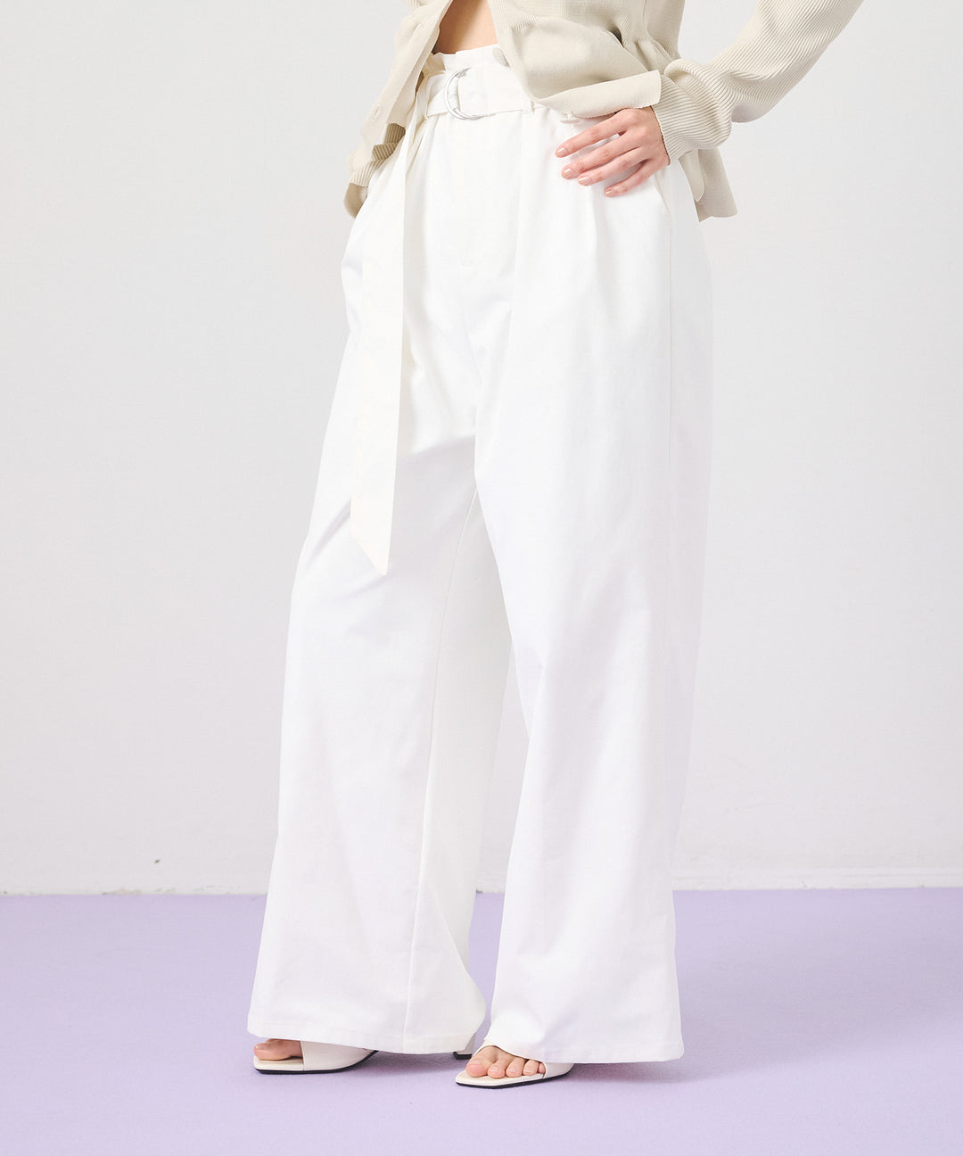 (eliuu)Ring Belt Wide Pants