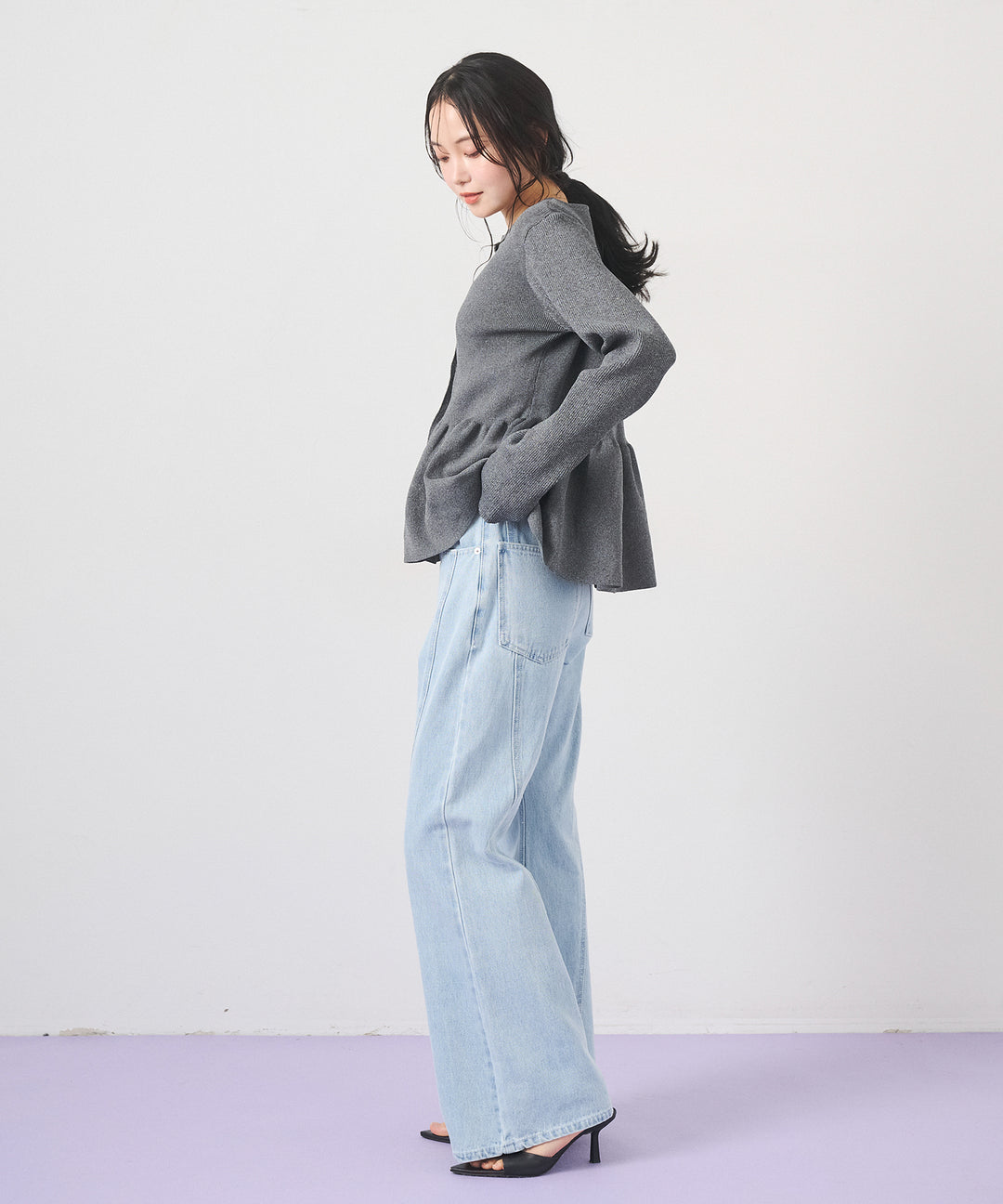 (eliuu)Peplum Rib Knit Top