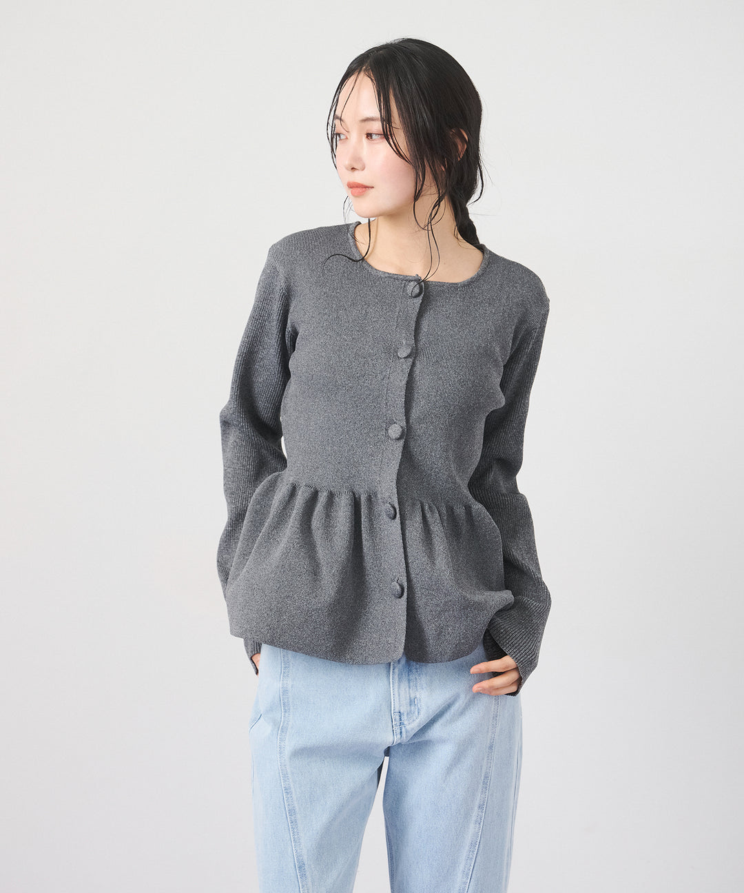 (eliuu)Peplum Rib Knit Top
