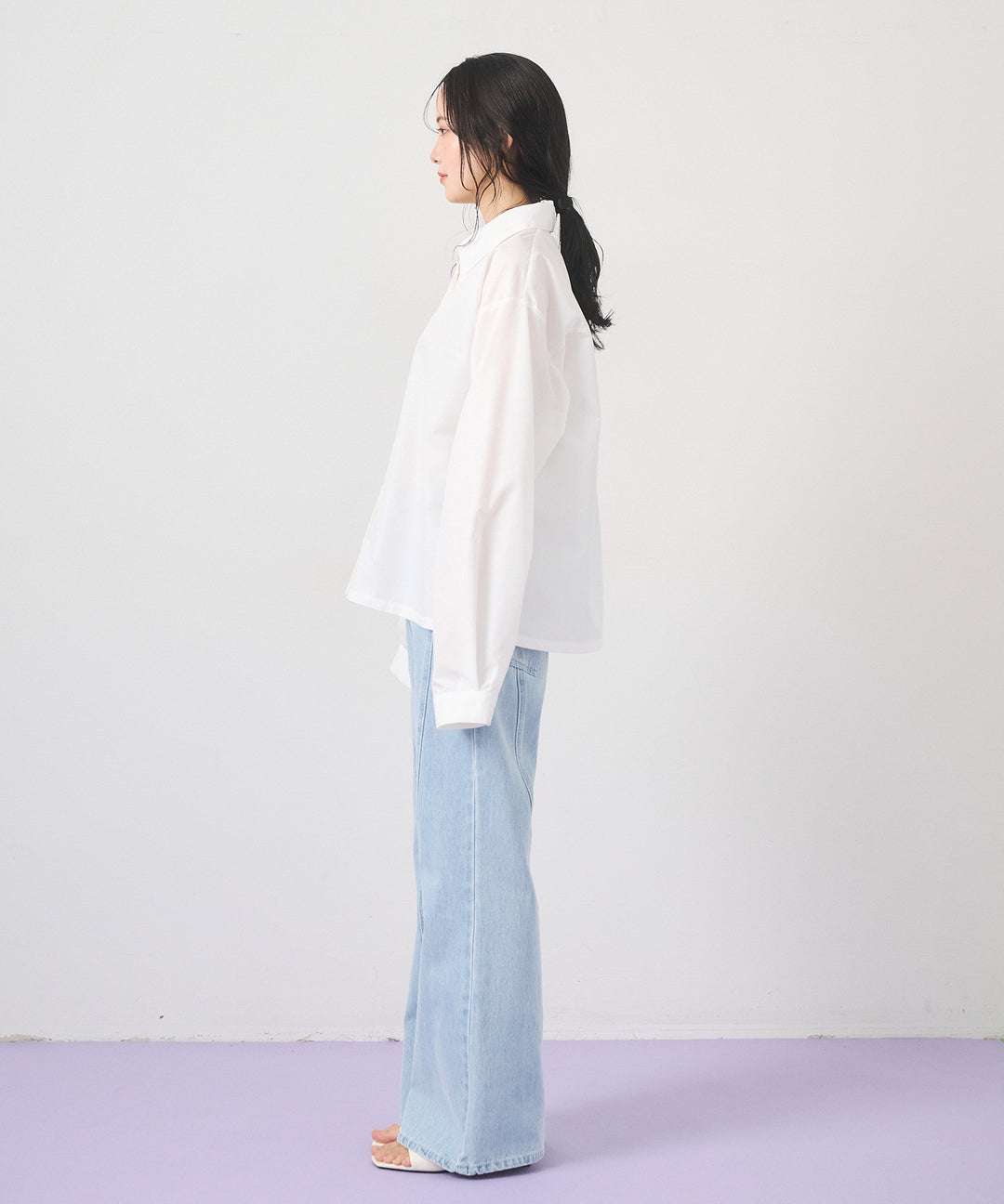 [SET]Big Bow Tie Blouse+Seam Flare Denim Pants