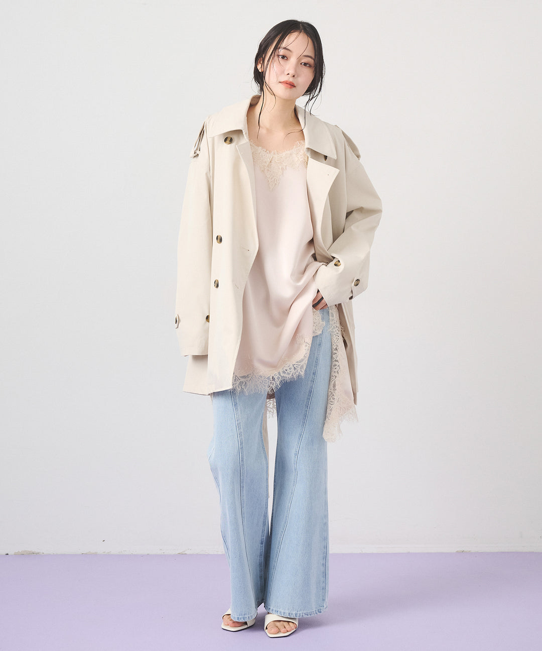 (eliuu)Short Wide Trench Coat