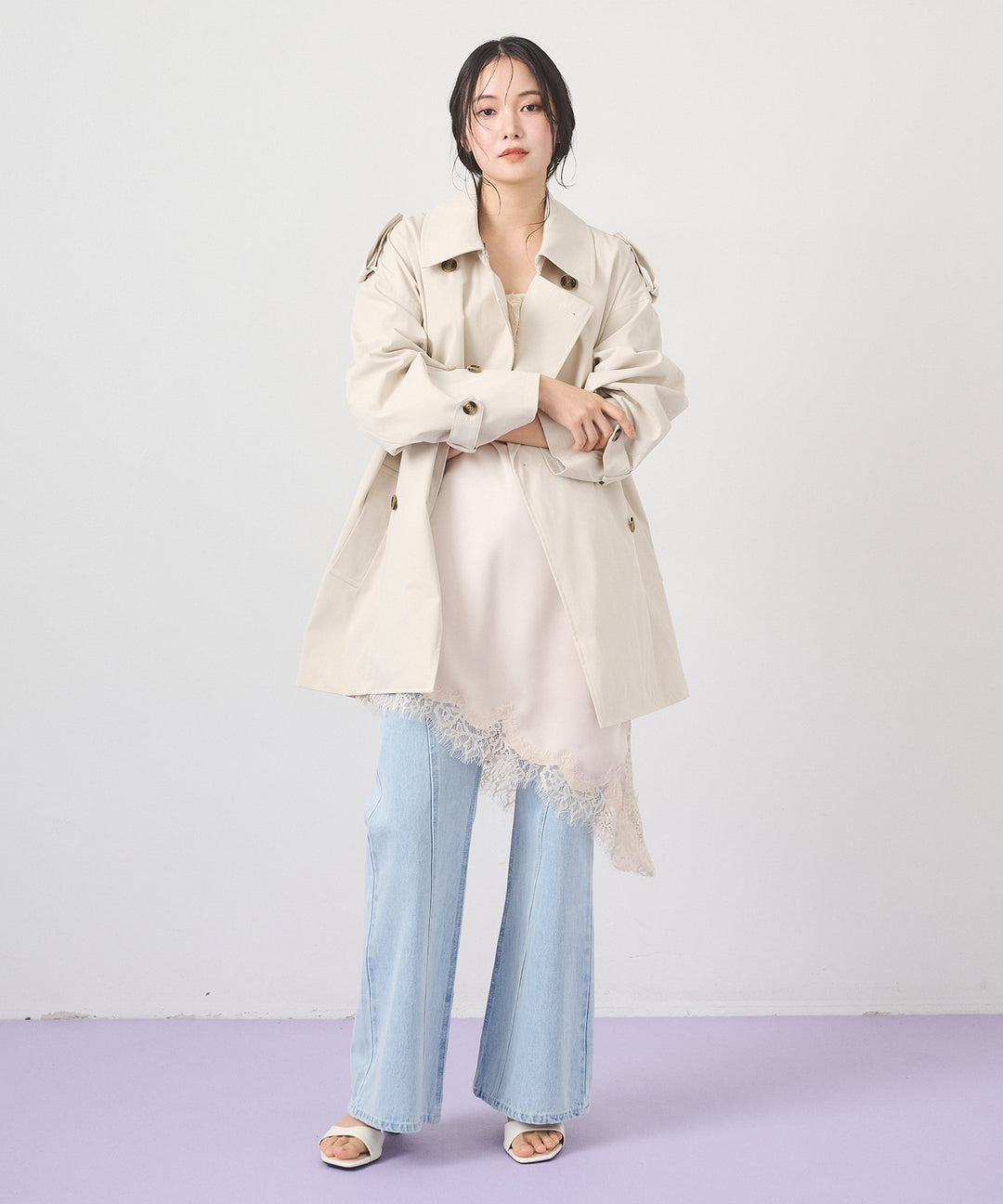 (eliuu)Short Wide Trench Coat