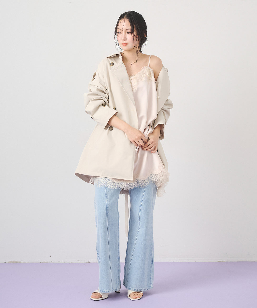 (eliuu)Short Wide Trench Coat