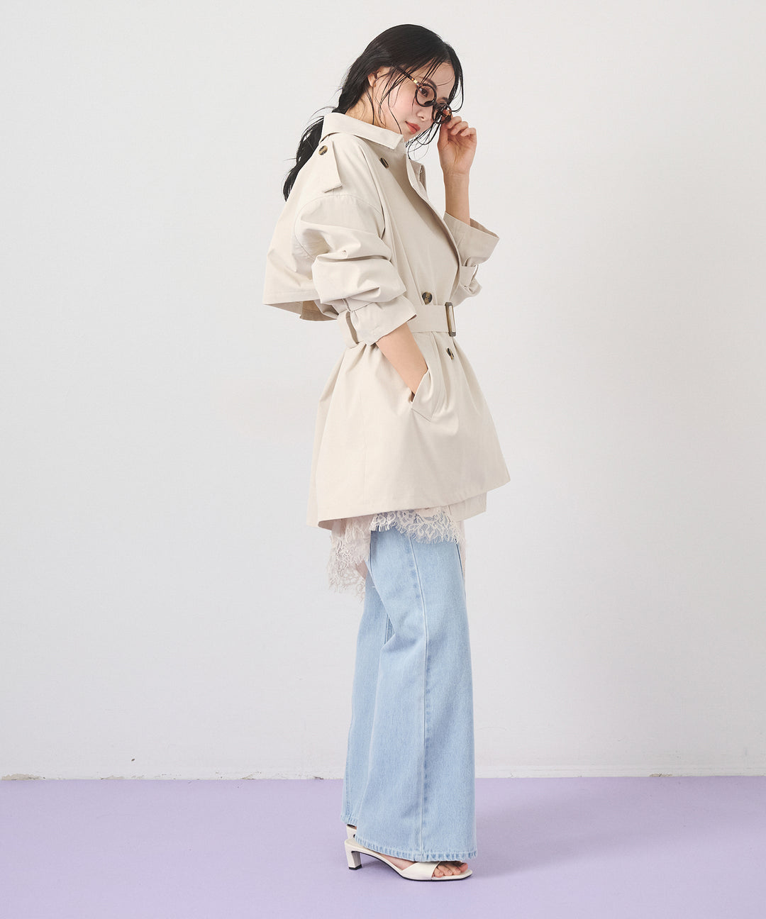(eliuu)Short Wide Trench Coat